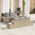 Gartensofa-set mit Kissen 6 pcs Beige und Grau Poly-Rattan
