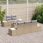 Gartensofa-set mit Kissen 6 pcs Beige und Grau Poly-Rattan