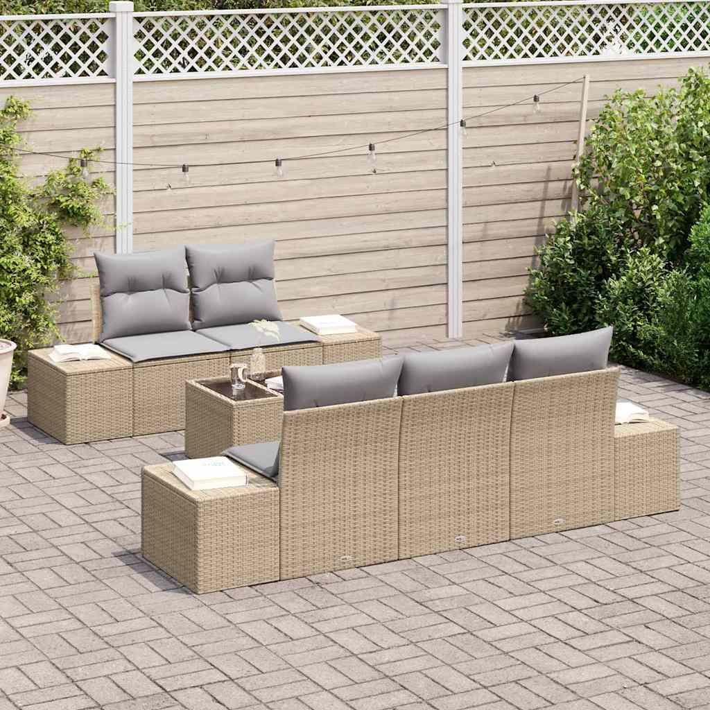 Gartensofa-set mit Kissen 6 pcs Beige und Grau Poly-Rattan