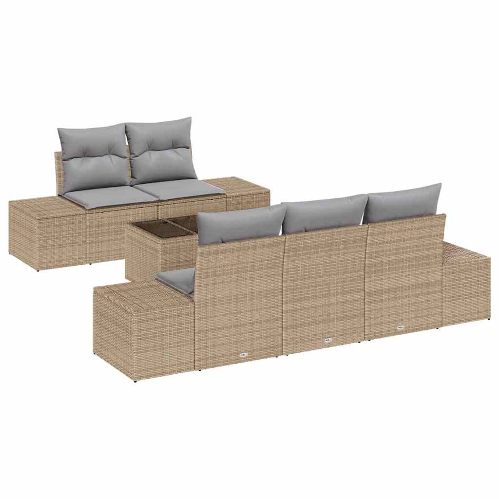 Gartensofa-set mit Kissen 6 pcs Beige und Grau Poly-Rattan