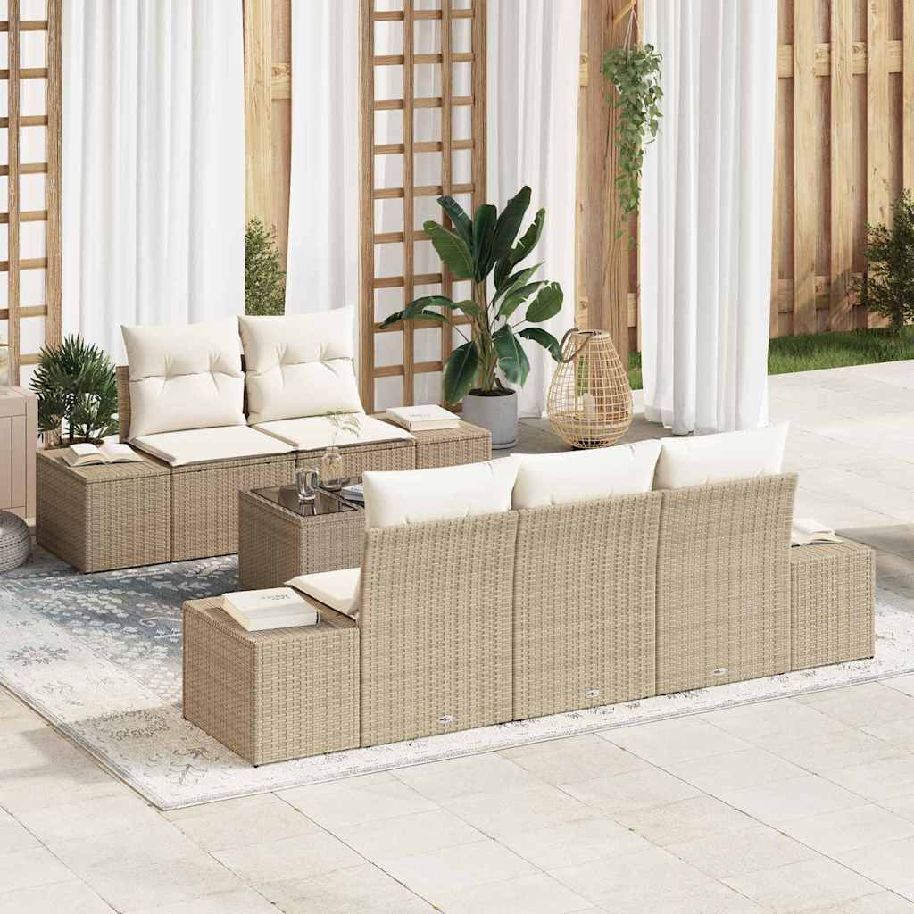 Gartensofa-set mit Kissen 6 pcs Beige und Creme Poly-Rattan