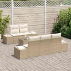 Gartensofa-set mit Kissen 6 pcs Beige und Creme Poly-Rattan
