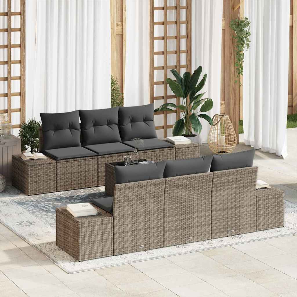 Garten-Sofa-Set mit Kissen mit Speicher 8 pcs Grau Poly-Rattan