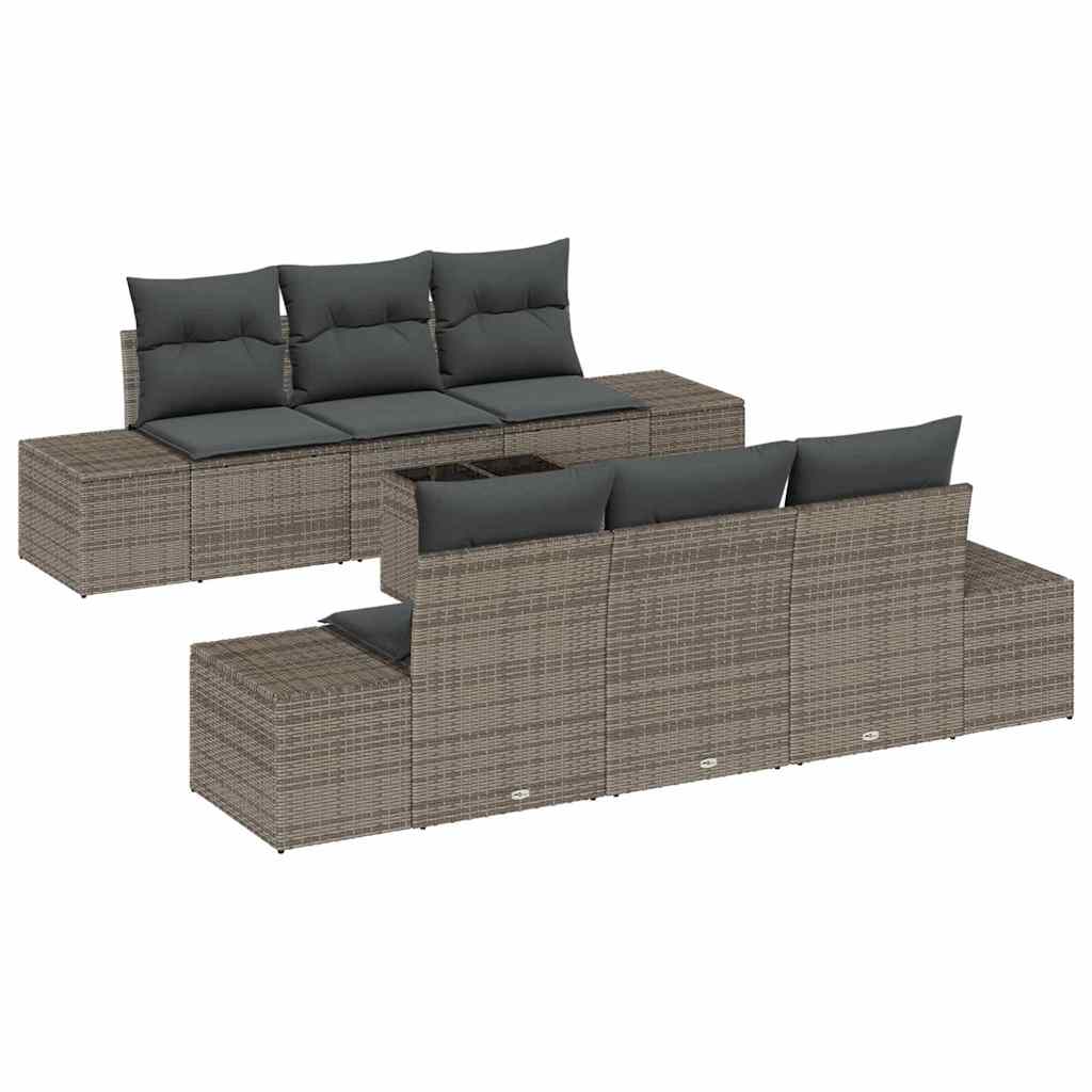 Garten-Sofa-Set mit Kissen mit Speicher 8 pcs Grau Poly-Rattan