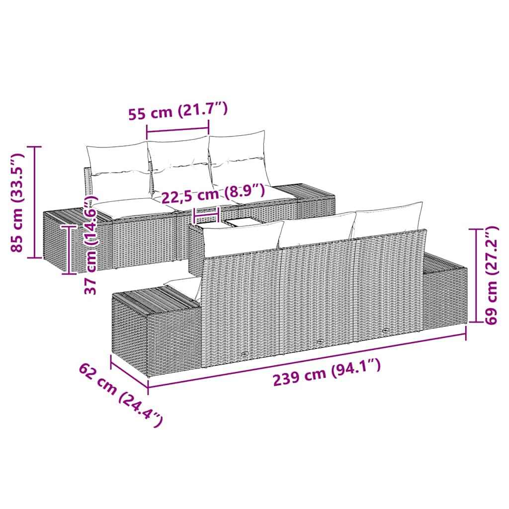 Garten-Sofa-Set mit Kissen mit Speicher 8 pcs Grau Poly-Rattan