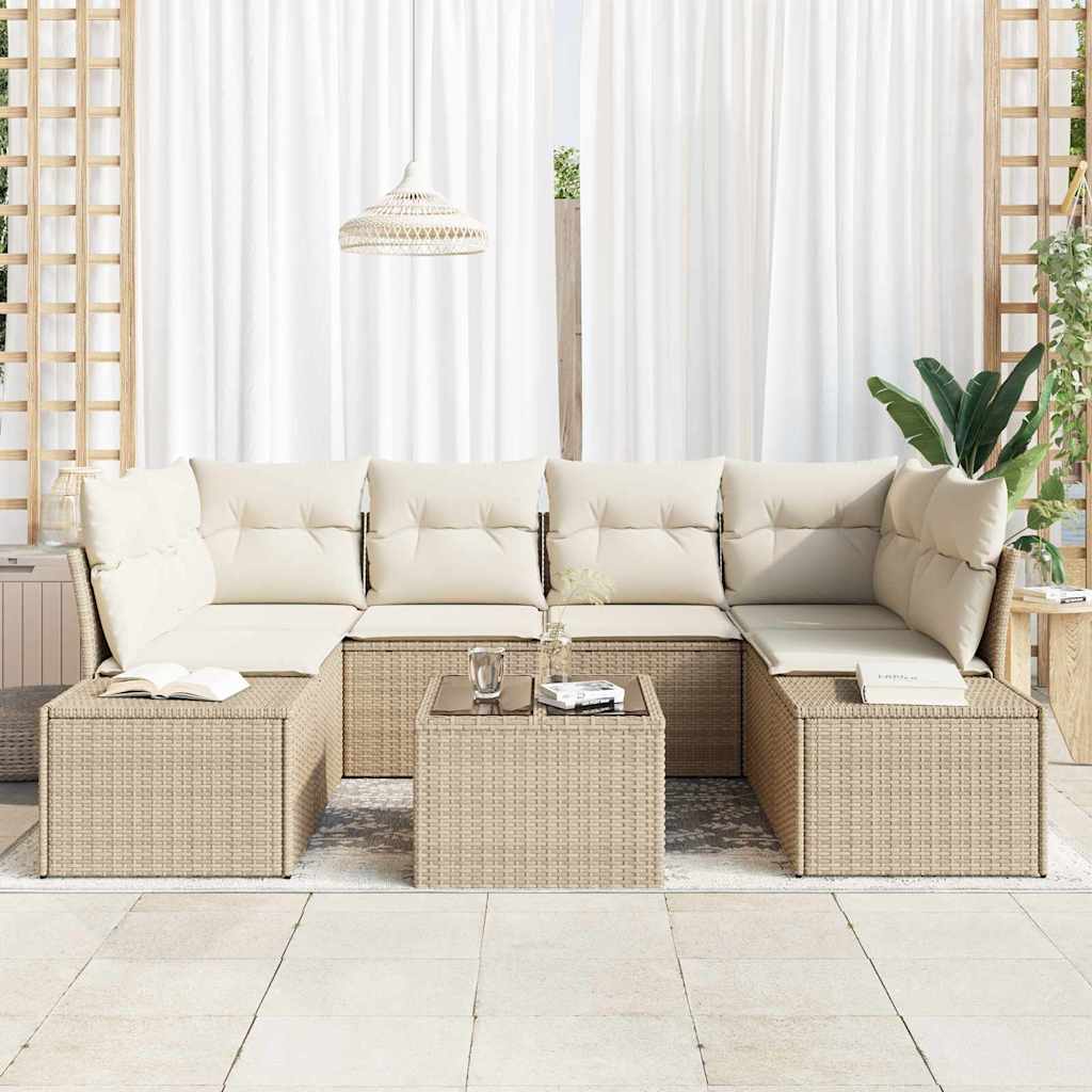 Gartensofa-set mit Kissen 8 pcs Beige und Creme Poly-Rattan
