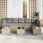 Gartensofa-set mit Kissen 8 pcs Beige und Grau Poly-Rattan