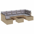 Gartensofa-set mit Kissen 8 pcs Beige und Grau Poly-Rattan