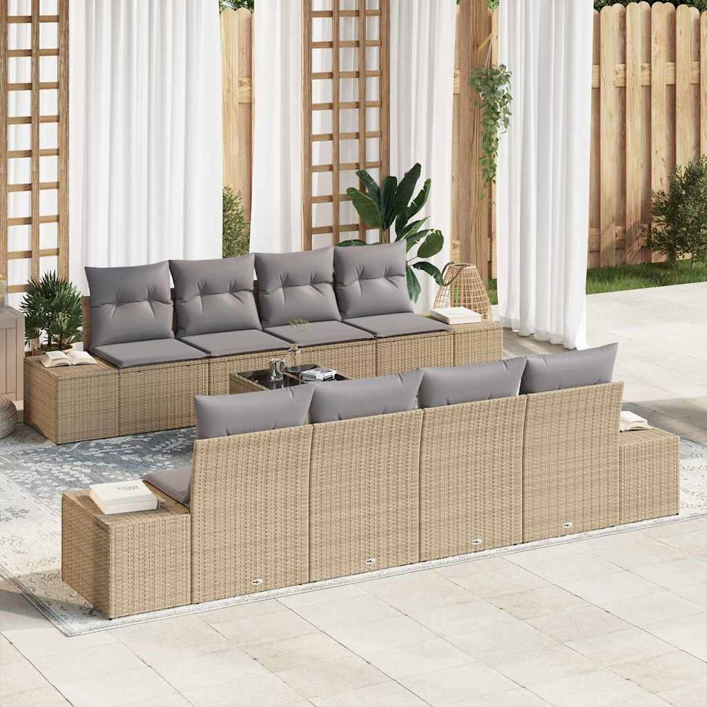 Garten-Sofa-Set mit Kissen 8 pcs Beige und Grau Poly-Rattan