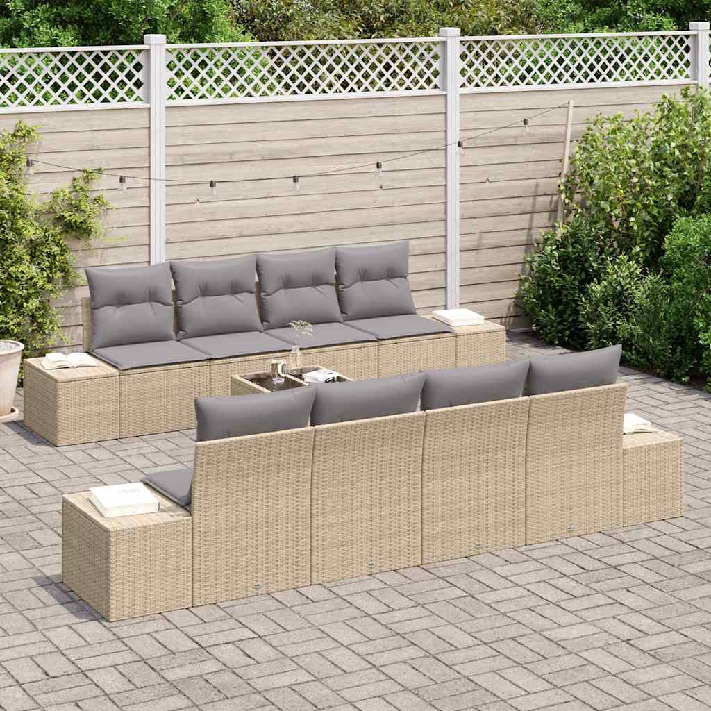 Garten-Sofa-Set mit Kissen 8 pcs Beige und Grau Poly-Rattan