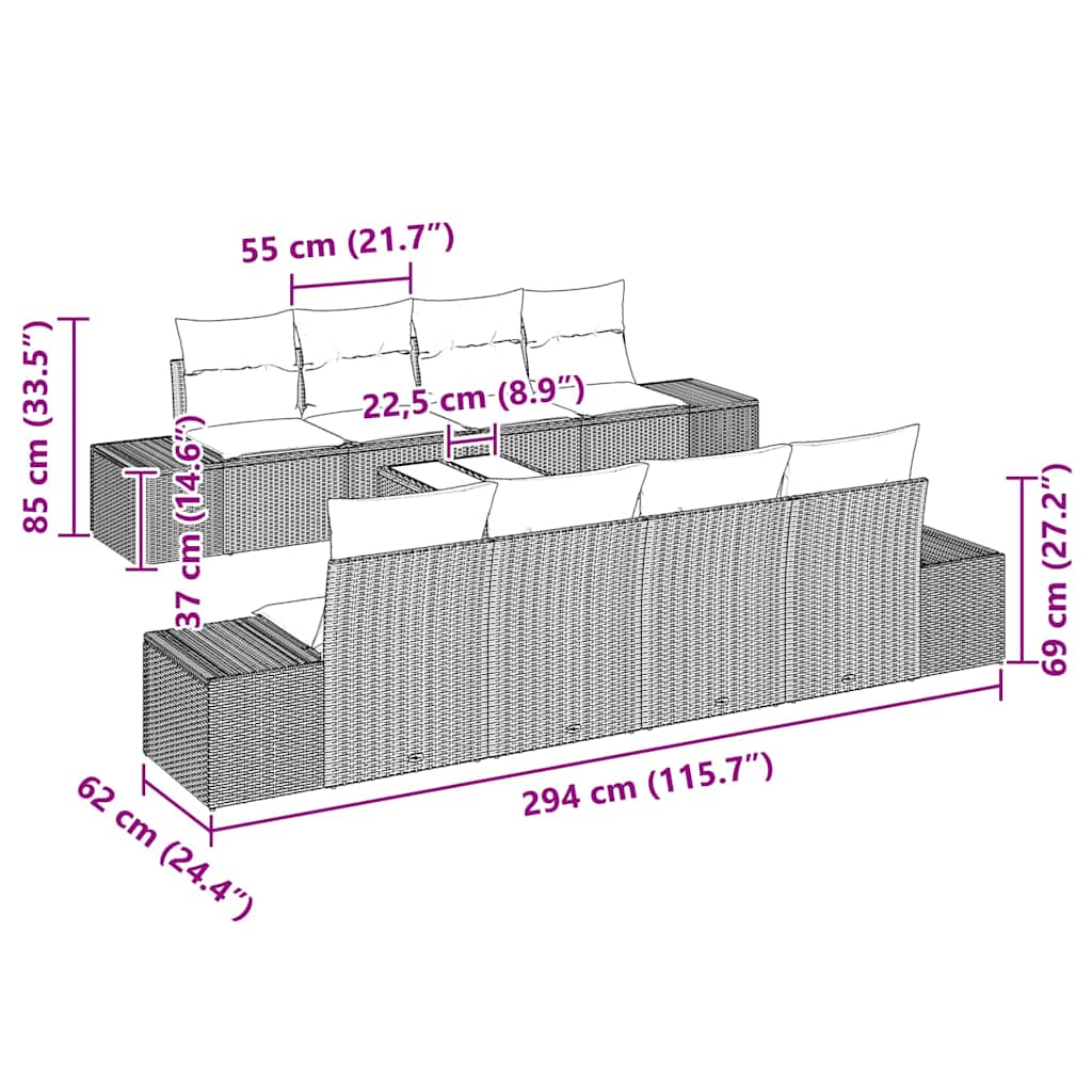 Garten-Sofa-Set mit Kissen 8 pcs Beige und Grau Poly-Rattan