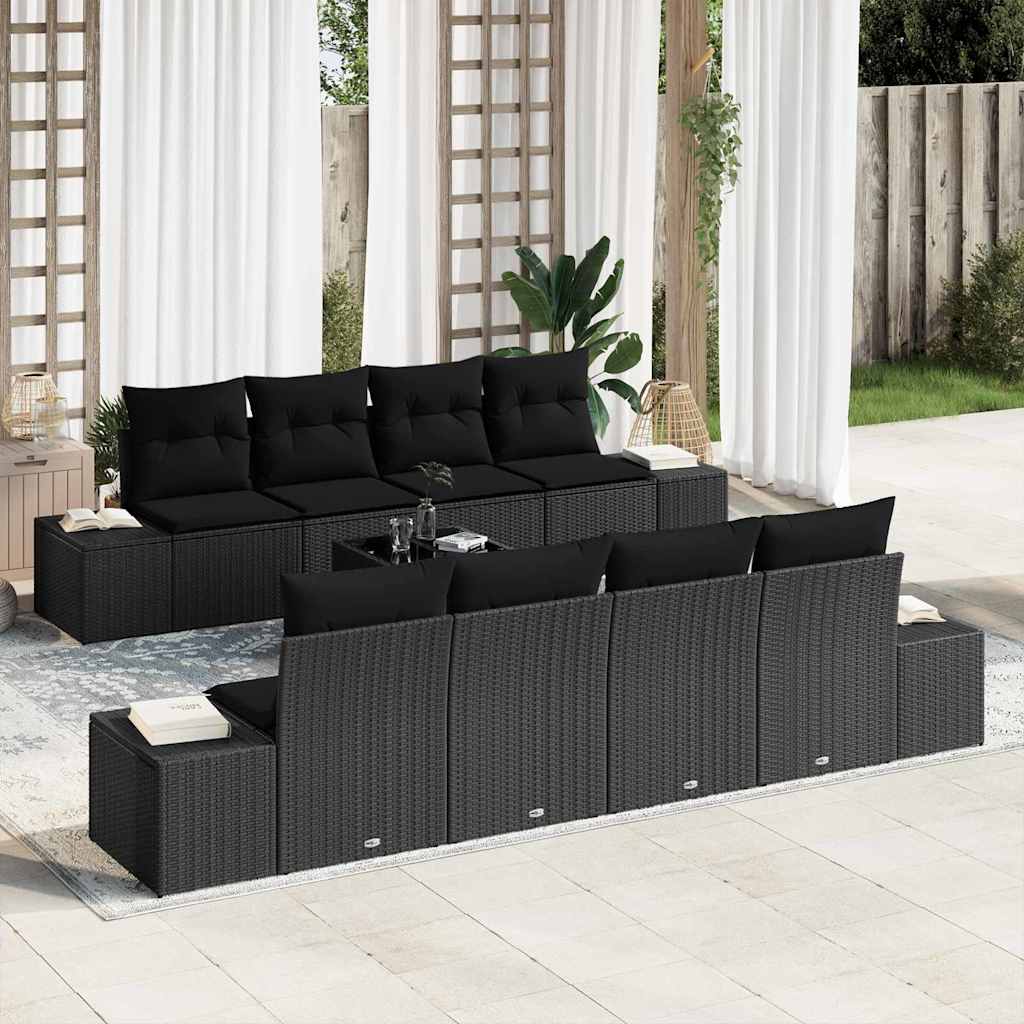 Garten-Sofa-Set mit Kissen 8 pcs Schwarz Poly-Rattan