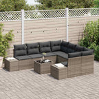Garten-Sofa-Set mit Kissen mit Speicher 9 pcs Grau Poly-Rattan
