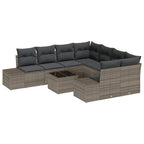 Garten-Sofa-Set mit Kissen mit Speicher 9 pcs Grau Poly-Rattan