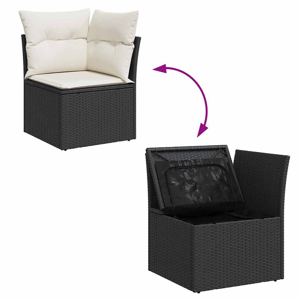 Gartensofa-set mit Speicher 5 pcs Schwarz und Creme Poly-Rattan