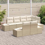 Gartensofa-set mit Speicher 7 pcs Beige und Creme Poly-Rattan