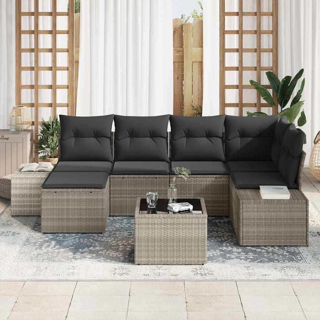 Garten-Sofa-Set mit Kissen 6 pcs Hellgrau Poly-Rattan