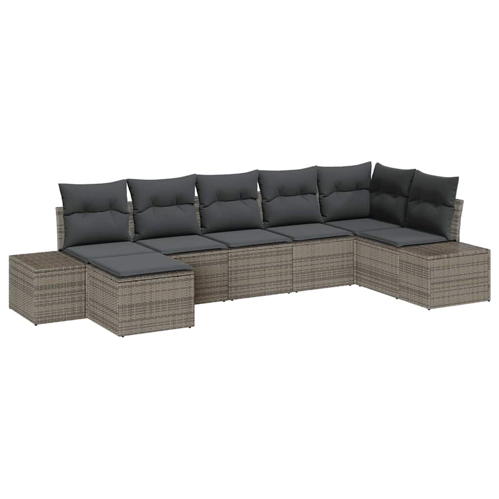 Garten-Sofa-Set mit Kissen mit Speicher 7 pcs Grau Poly Rattan