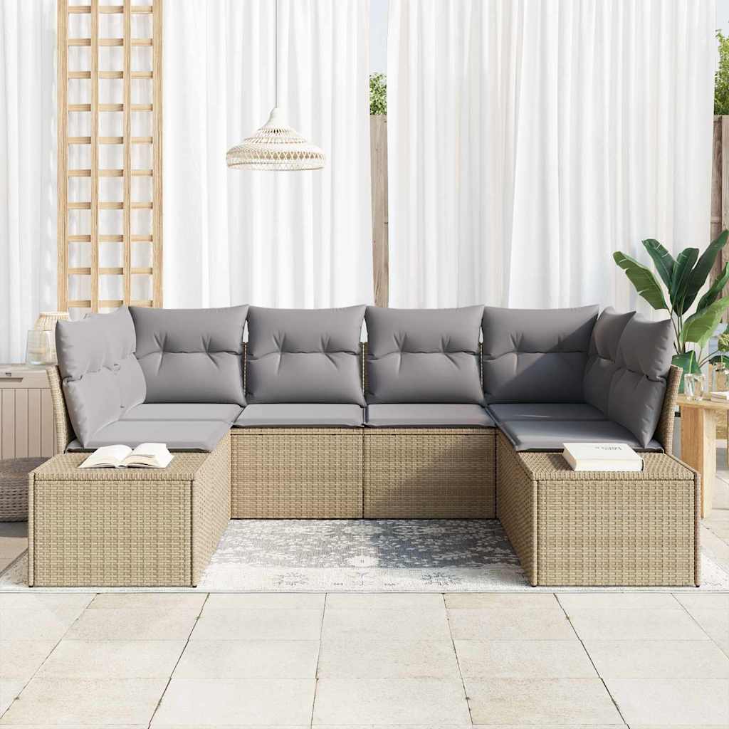 Gartensofa-set 6 pcs Beige und Hellgrau Poly Rattan