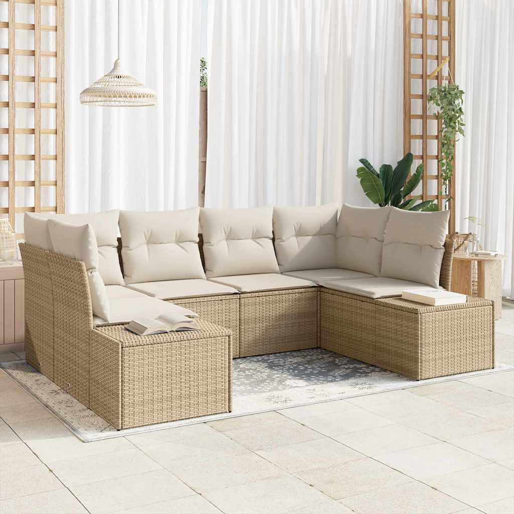 Gartensofa-set mit Speicher 6 pcs Beige und Creme Poly Rattan