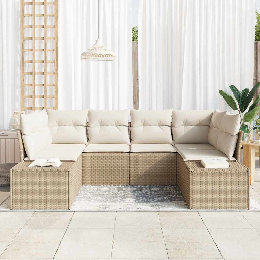 Gartensofa-set mit Speicher 6 pcs Beige und Creme Poly Rattan