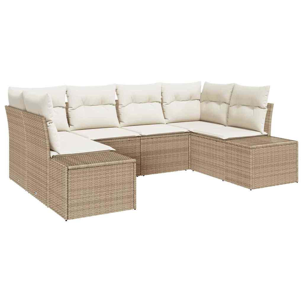 Gartensofa-set mit Speicher 6 pcs Beige und Creme Poly Rattan