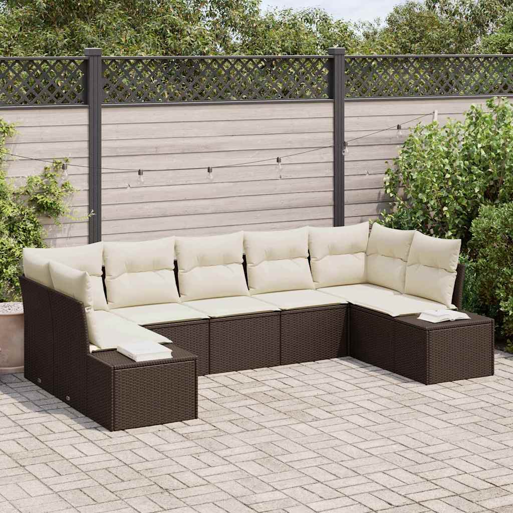 Gartensofa-set mit Speicher 7 pcs Braun und Creme Poly Rattan