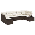 Gartensofa-set mit Speicher 7 pcs Braun und Creme Poly Rattan