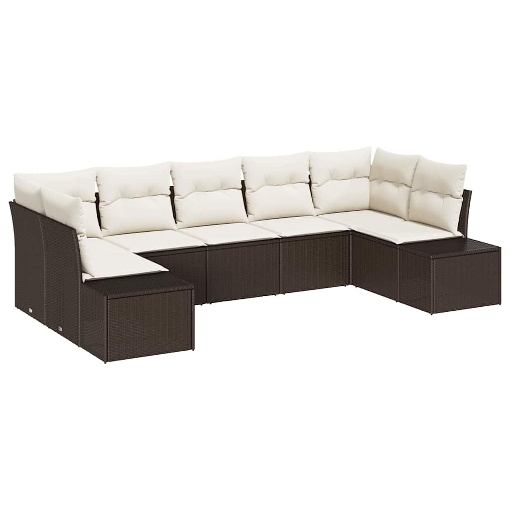 Gartensofa-set mit Speicher 7 pcs Braun und Creme Poly Rattan