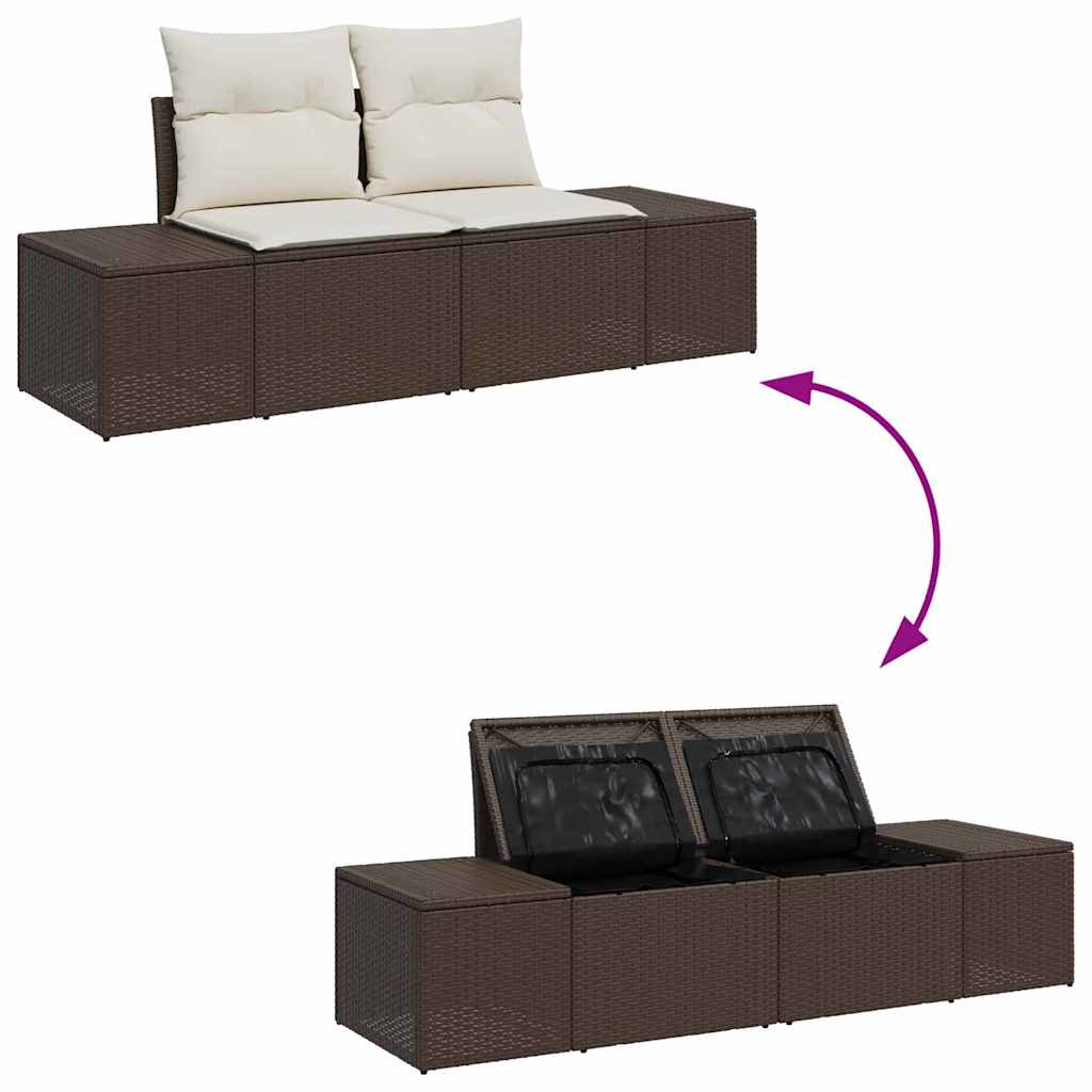 Gartensofa-set mit Speicher 7 pcs Braun und Creme Poly Rattan