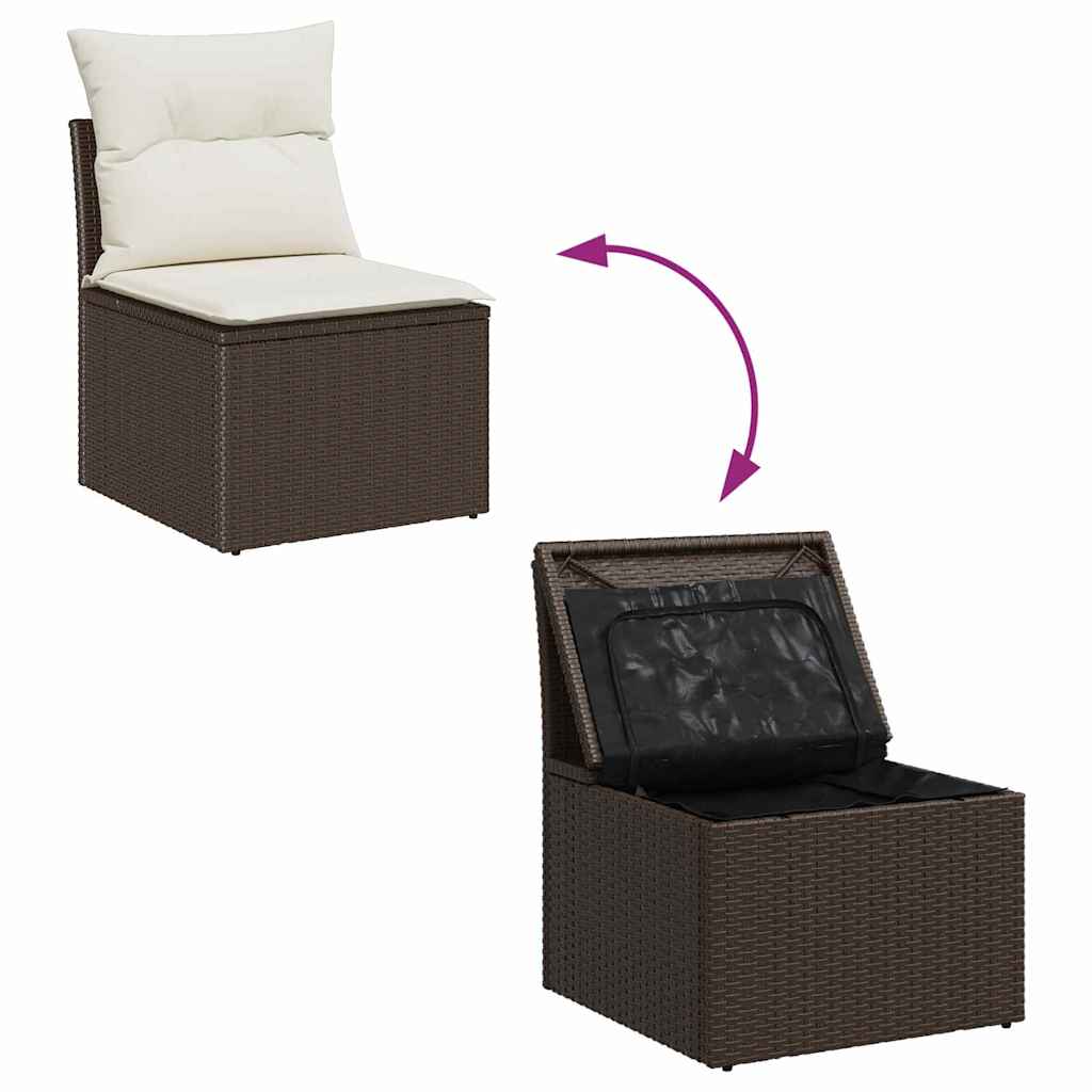 Gartensofa-set mit Speicher 7 pcs Braun und Creme Poly Rattan