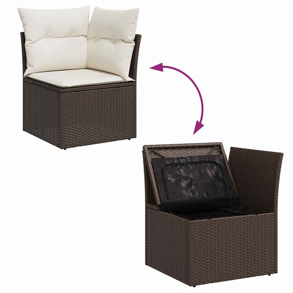 Gartensofa-set mit Speicher 7 pcs Braun und Creme Poly Rattan
