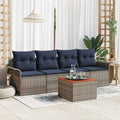 Gartensofa-set 5 pcs Grau und Marineblau Poly-Rattan
