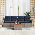 Gartensofa-set 5 pcs Grau und Marineblau Poly-Rattan