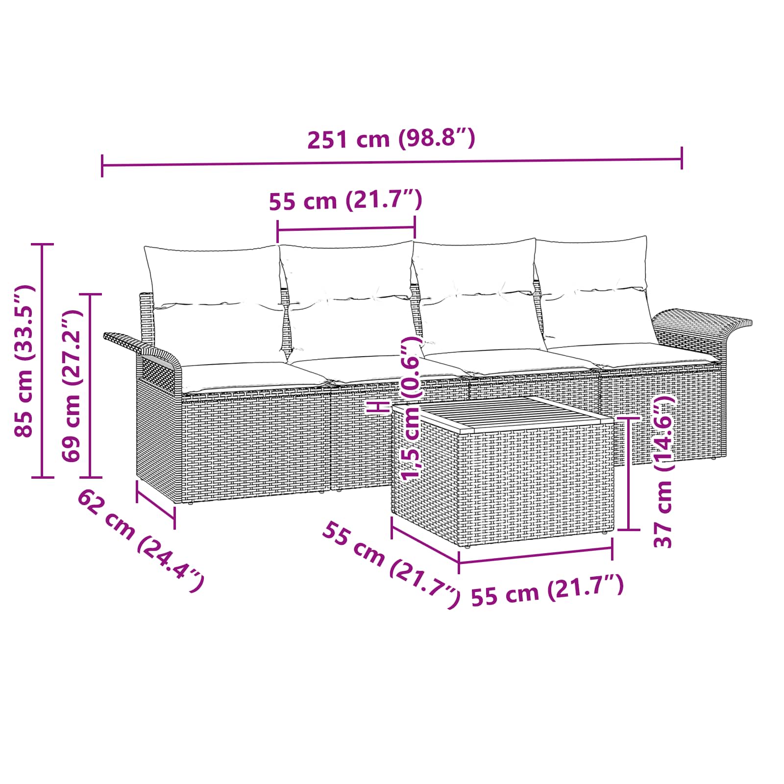 Gartensofa-set 5 pcs Grau und Marineblau Poly-Rattan