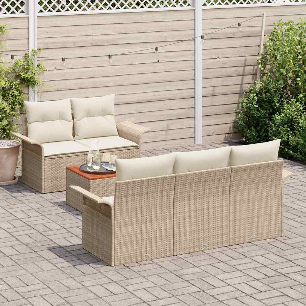 Gartensofa-set mit Speicher 6 pcs Beige und Creme Poly-Rattan