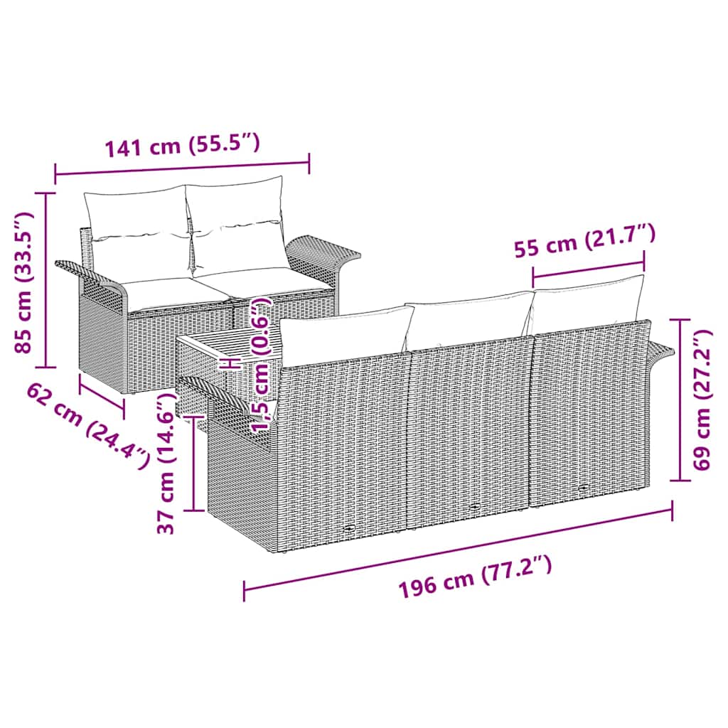 Gartensofa-set mit Speicher 6 pcs Beige und Creme Poly-Rattan