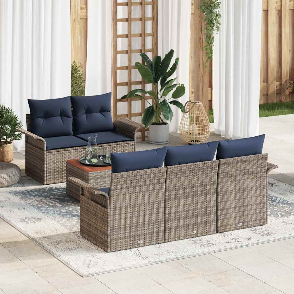 Gartensofa-set 6 pcs Grau und Marineblau Poly-Rattan