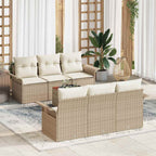 Gartensofa-set mit Speicher 7 pcs Beige und Creme Poly-Rattan