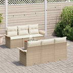 Gartensofa-set mit Speicher 7 pcs Beige und Creme Poly-Rattan