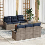 Gartensofa-set 7 pcs Grau und Marineblau Poly-Rattan