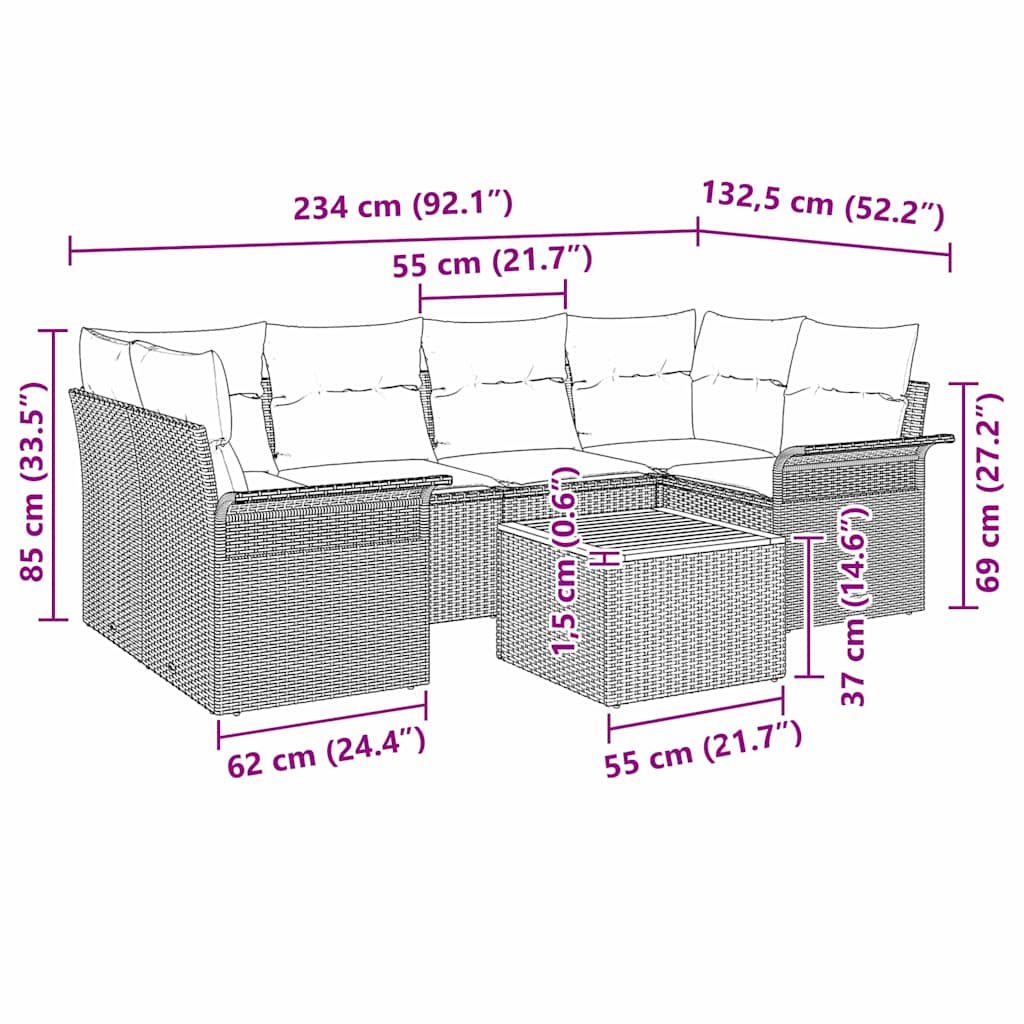 Gartensofa-set mit Speicher 7 pcs Schwarz Poly-Rattan