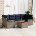 Gartensofa-set 7 pcs Grau und Marineblau Poly-Rattan