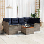 Gartensofa-set 7 pcs Grau und Marineblau Poly-Rattan