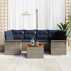 Gartensofa-set 7 pcs Grau und Marineblau Poly-Rattan