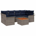 Gartensofa-set 7 pcs Grau und Marineblau Poly-Rattan