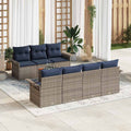 Gartensofa-set 8 pcs Grau und Marineblau Poly-Rattan