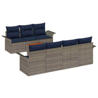Gartensofa-set 8 pcs Grau und Marineblau Poly-Rattan