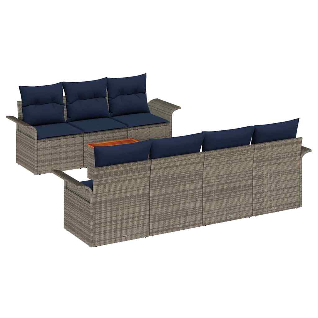Gartensofa-set 8 pcs Grau und Marineblau Poly-Rattan