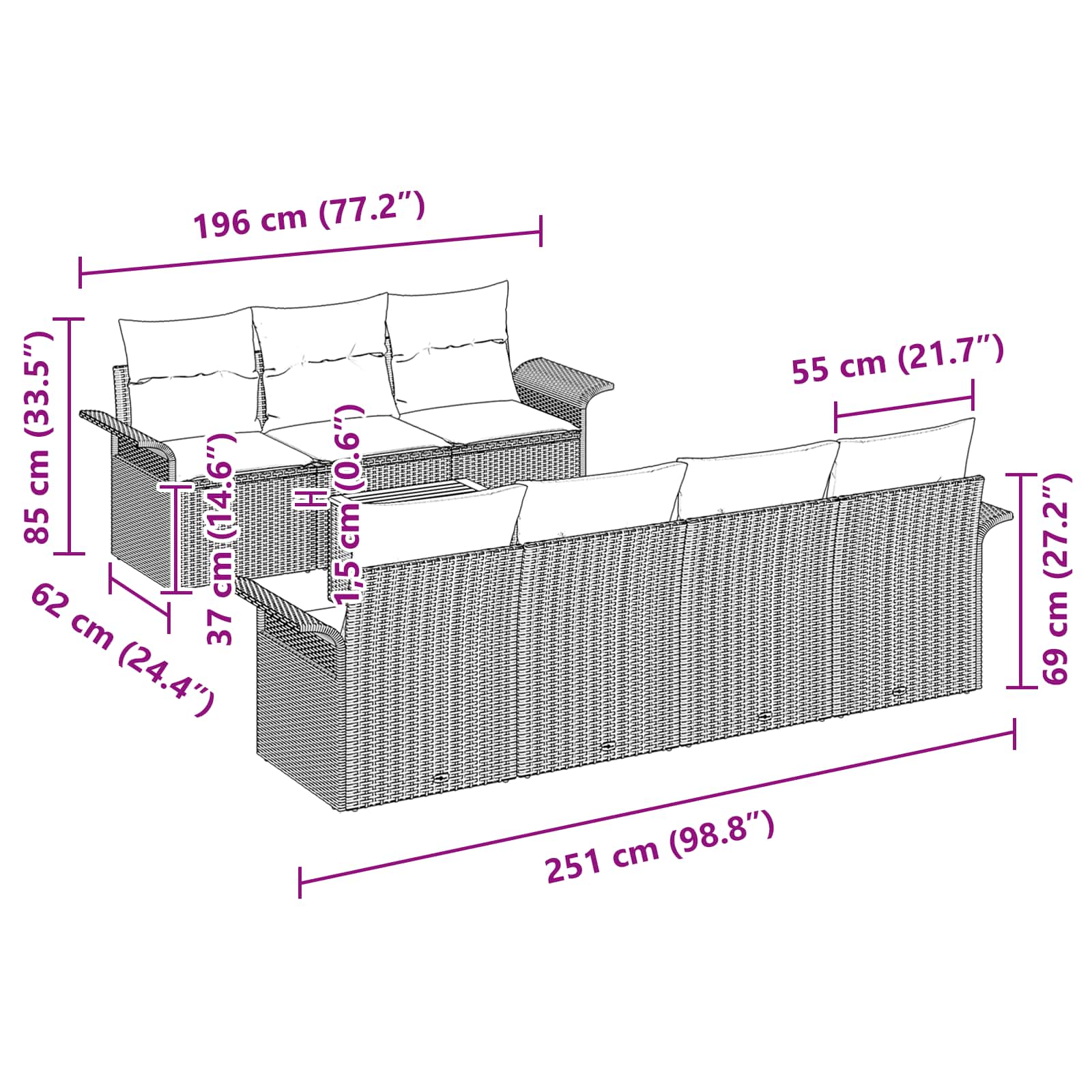 Gartensofa-set 8 pcs Grau und Marineblau Poly-Rattan